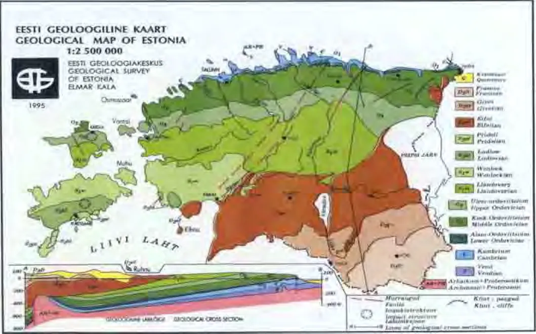 Figure 2. Geological map of Estonian bedrock (Eesti Geoloogiakeskus, Tallinn, 1999).