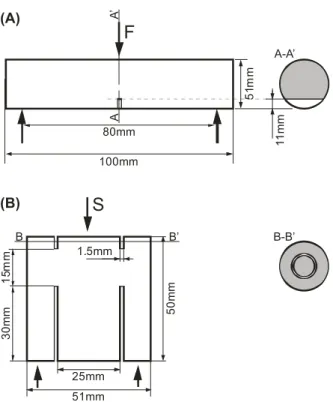 Figure 2.8. Experimental set-up for (A) Mode I and (B) Mode II loading (Punch- (Punch-Through Shear test; Backers, 2005)