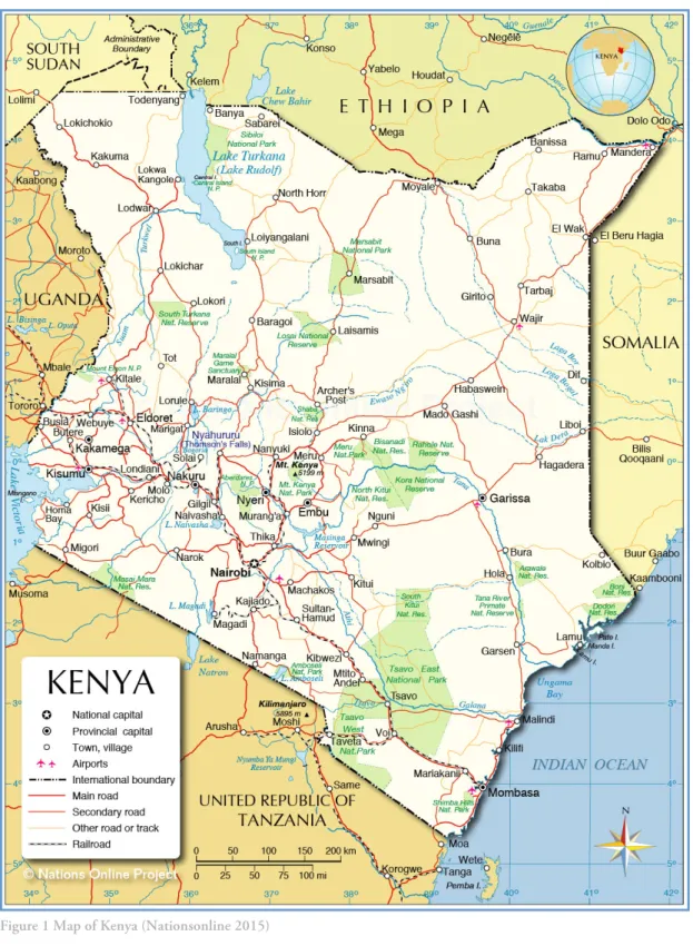 Figure 1 Map of Kenya (Nationsonline 2015) 