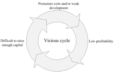 Figure 1.8: A vicious cycle of lower investment activity. Source: Adaptation from Andersson, Jeanette (2011a, p