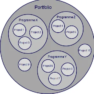 Figure 7 - The relationship between the project portfolio, programmes and projects   (the author’s own) 