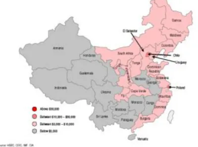 Figure  6  and  7  illustrate  the  economic  development  in  China  in  2009  and  2020  respectively by comparing local Chinese regions to a country with a corresponding level  of  GDP  per  capita,  emphasizing  the  importance  of  regional  and  loca