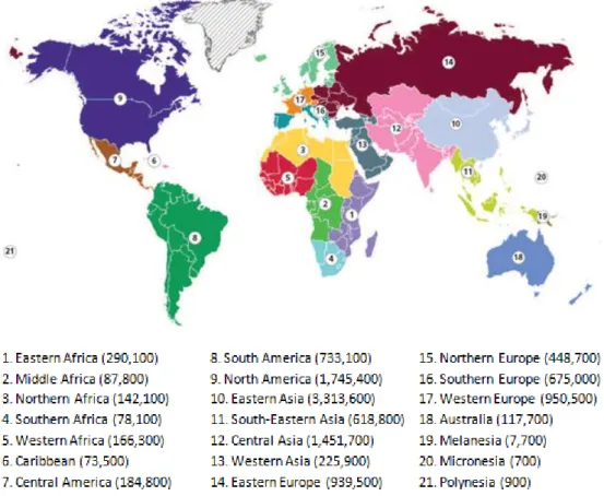 Figure 4.1 shows the estimated number of new cancer cases in the year of 2007  sorted by geographical area
