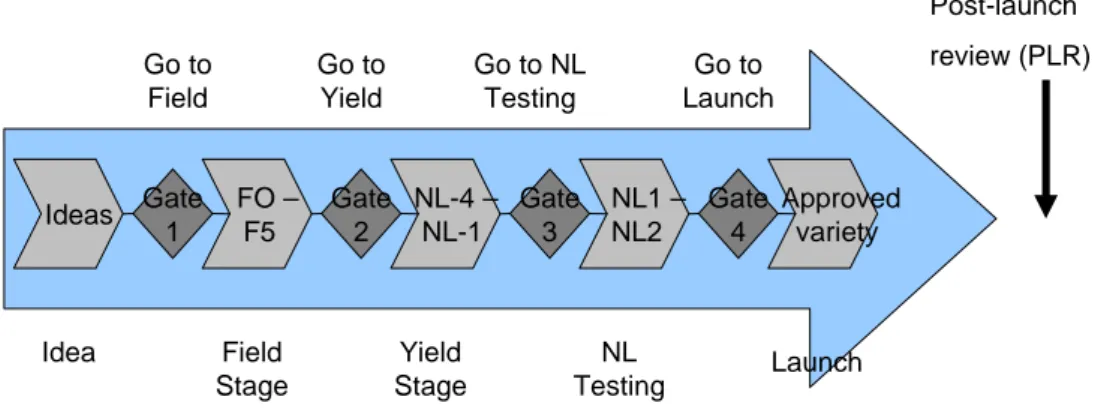 Figure 4. 6 Outlining of the PD process, identifying key gates and stages according to early  interviews 
