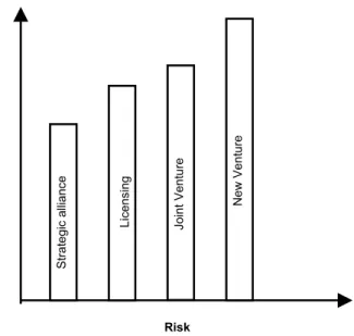 Figure 3.2: Risk versus reward for various commercialisation strategies. Source: Megantz, (1997) 