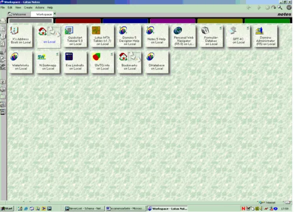 Figure 7: The screen shows Lotus Notes and some of its features. Several databases and shared  documents are shown