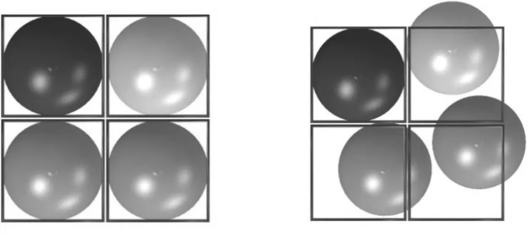 Figur 5 Två beskrivande bilder av sampling i en tvådimensionell filterprocess 