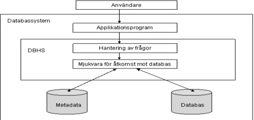 Figur 7. Ett databassystem (efter Elmasri och Navathe, 2000, sid 6). 