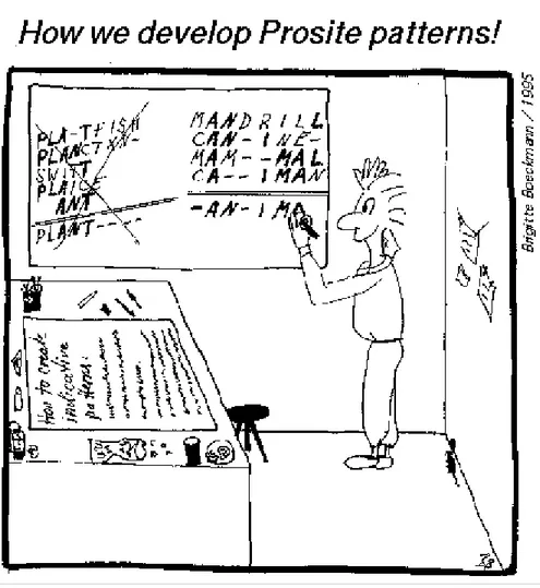 Figure 3.1  The pattern generation process for PROSITE patterns. ( © Brigitte
