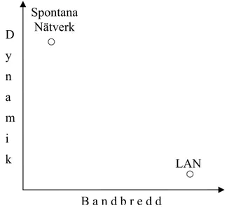 Figur 4  Förhållandet mellan spontana nätverk och LAN illustrerad i en bild. 