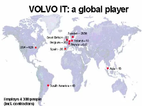 Figure 8 Global map of Volvo IT locations (from Volvo IT, 2002) 