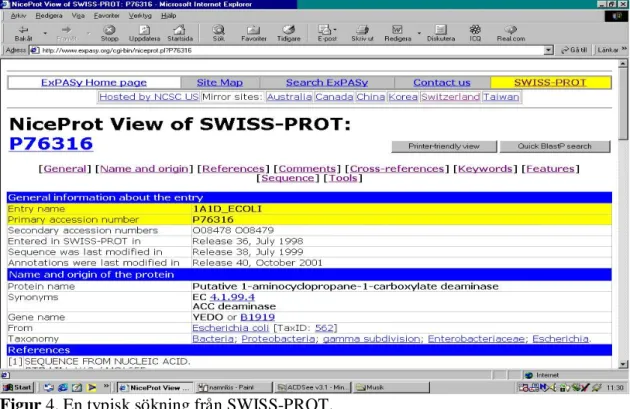 Figur 4. En typisk sökning från SWISS-PROT. 
