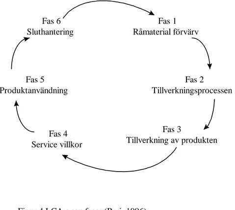 Figur 4 LCA:s sex faser (Puri, 1996)