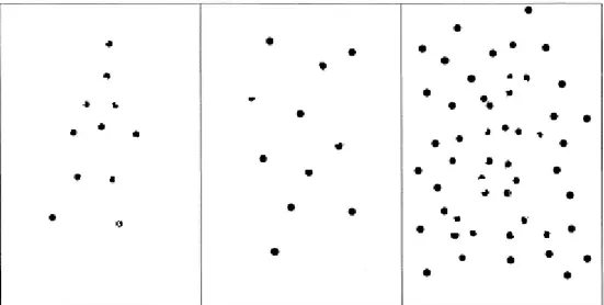 Figur 6. Bildsekvens som visar hur en figur med maskningsparadigm byggs upp. Från  vänster sett, 1) En människa som representeras av 11 ljuspunkter