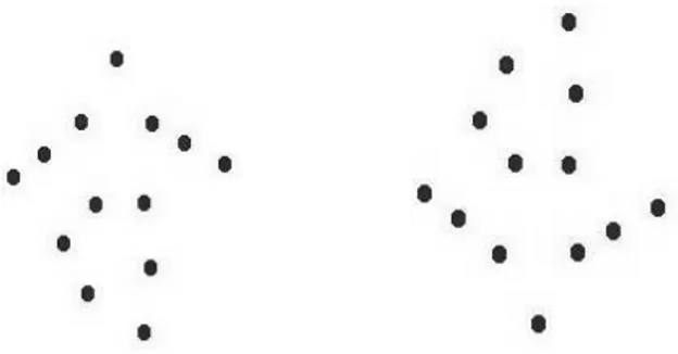 Figur 1. Statisk bild av en ljuspunktfigur som hoppar hopprep, figuren till vänster  utför aktiviteten rättänt, figuren till höger hoppar hopprep upp-och-ner