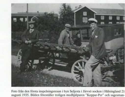 Foto frän den första inspelningsresan i byn Seljesta i Järvsö socken i Hälsingland 21  augusti 1935