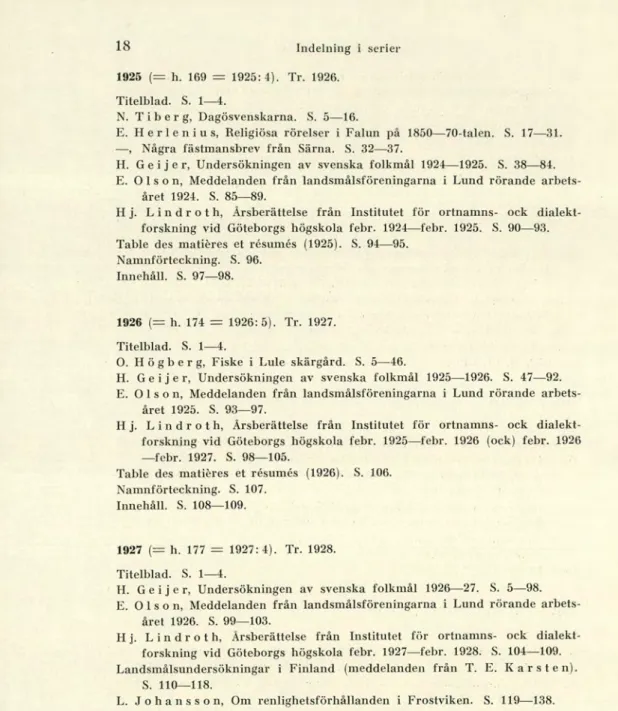Table des matires et r4umes (1926). S. 106.  Namnförteckning. S. 107. 