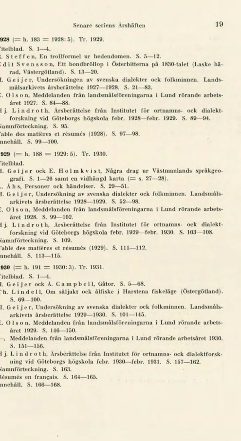 Table des matiU.es  et isumå (1928). S. 97-98.  Innehåll. S. 99-100. 