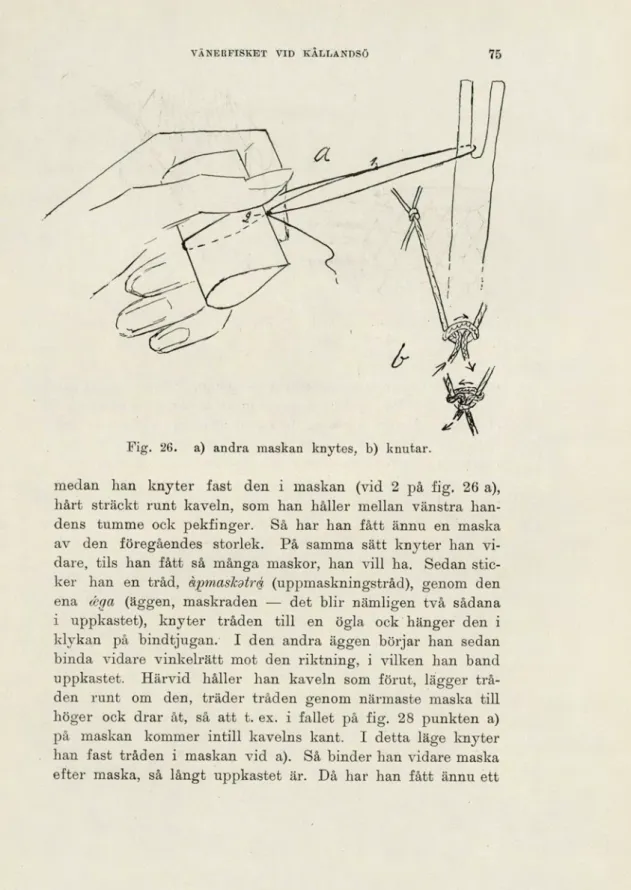 Fig. 26. a) andra maskan knytes, b) knutar. 