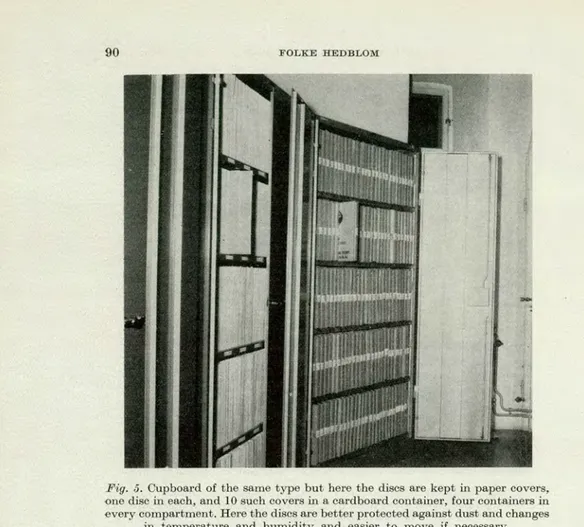 Fig.  5. Cupboard of the same type but here the discs are kept in paper covers,  one disc in each, and 10 such eovers in a cardboard container, four containers in  every eompartment