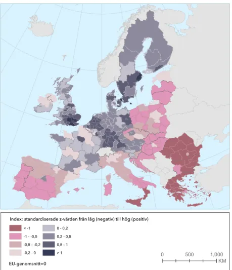 FIGUR 8: Regionalt konkurrenskraftsindex i EU:s regioner, 2016