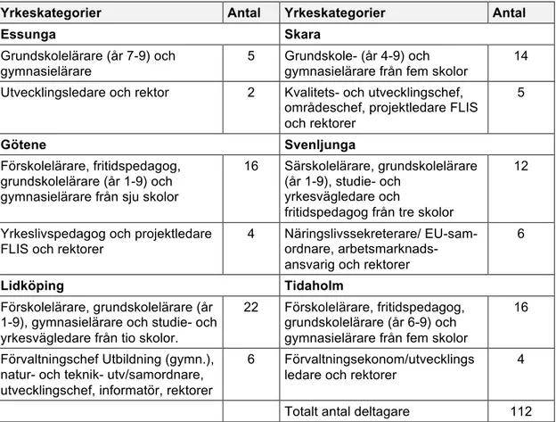 Tabell 2. Deltagarnas yrkeskategorier i DFS.  