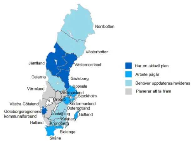Figur 5. Status för arbetet med regionala vattenförsörjningsplaner i landet , hösten  2017