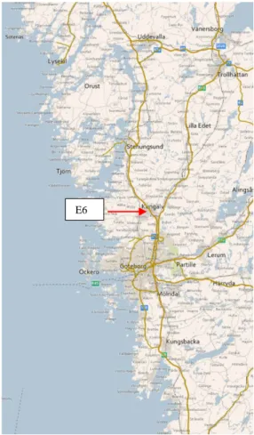 Figur 5 E6 från Trafikverkets kartverktyg över  riksintressen