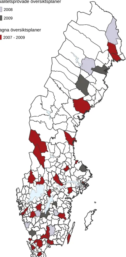 Figur 4. Aktualitetsprövade och antagna översiktsplaner 2007 - 2009  Aktualitetsprövade översiktsplaner Antagna översiktsplaner20082009 2007 - 2009