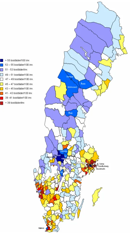 Figur 3: Bostadstätheten vid årsskiftet 1997-1998 