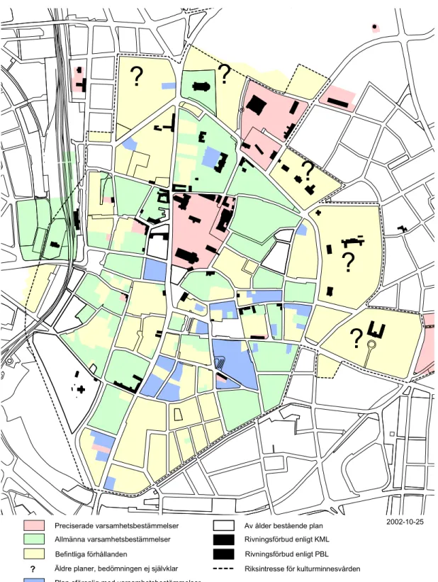 Figur 3. Riksintresseområdet Lunds stadskärna. Planer bedömda ur ett bevarandeperspektiv