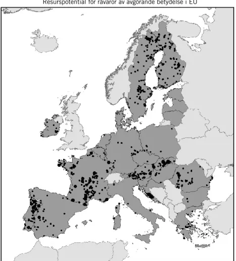 Figur 3.3  Fyndigheter av råvaror av avgörande betydelse i EU:s 