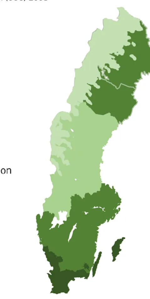 Figur 3.1  Regionindelning vid redovisning av skogsmark 