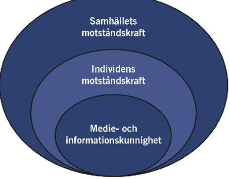 Figur 1.2  Relationen mellan medie- och informationskunnighet, individens  och samhällets motståndskraft 