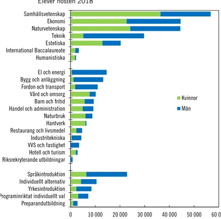 Figur 3.1  Antal elever per program, uppdelat efter kön  Elever hösten 2018 