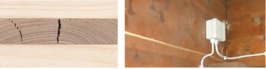 Fig 1: Moisture induced cracks and delamination in glued wooden elements under dry conditions 