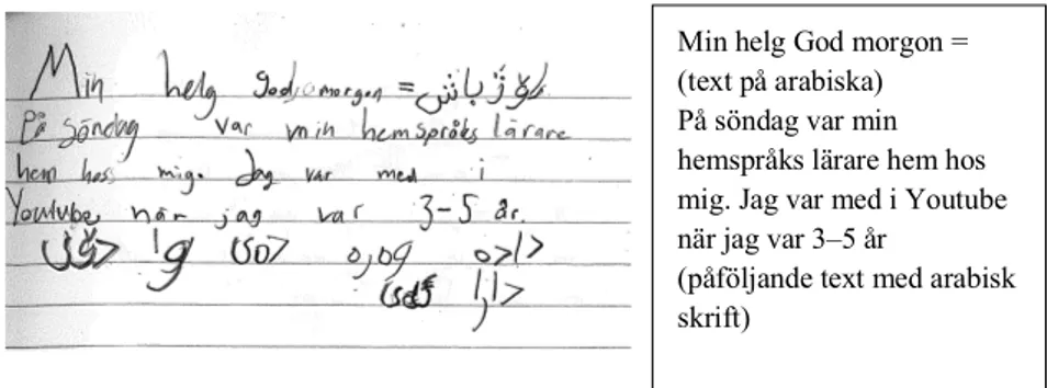 Figur 4. Kajals dagbokanteckning om besök av modersmålsläraren, årskurs fyra 