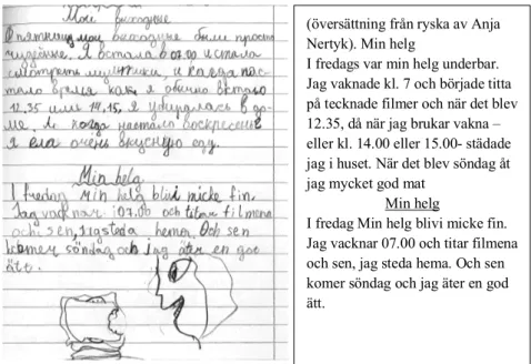 Figur 10. Tatjanas dagboksanteckning på ryska och svenska, årskurs 4 