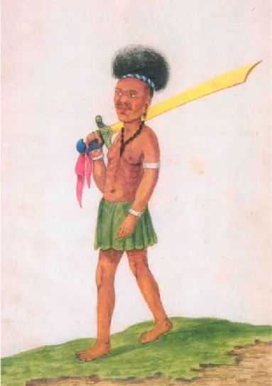 illustration från 1600-talet. Bilden in- in-går i en serie illustrationer av olika folk-  slag i Ostindien som visar på  européer-nas önskan att klassificera folk efter  kul-turella särtecken.