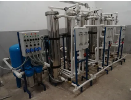 Figure  8. Double stage RO membrane unit for wastewater treatment, 6,5  cubic meter per hour  capacity: operation of the membrane unit at local storm water treatment facilities (FSUE TSENKI,  Moscow, Russia)