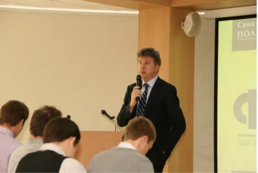 Figure  3.  Vice  rector  of  study  of  SPbSTU  Alexander  Rechinsky  has  been  talking  about  majority of such kind of competitions