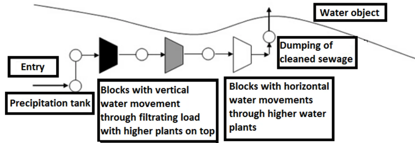 Figure 1. Plan of complex cleaning of sewage using phytotechnology “Bioplato”. 