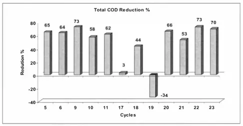 Figure 2:  Total COD reduction achieved by the SRB including all phases. 
