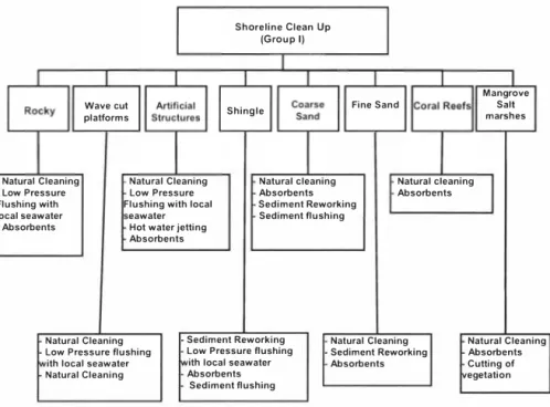 Figure 5.  Decision tree for strategy of shoreline clean up - spill with oil Group r 