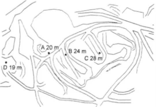 Figure  2.  (Above)  Positions  of the  drill  holes  together  with  their  total  depths