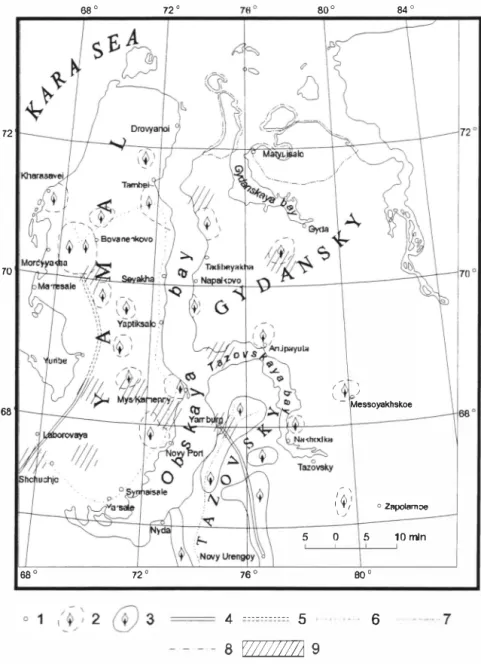 Figure I. Industrial land-use in the West Siberian Arctic (partly compiled from:  Vilchek&amp; Bykova,  I 992)