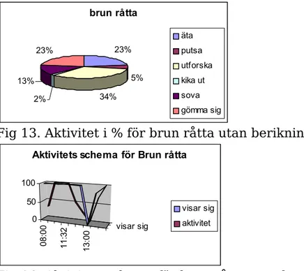 Fig 13. Aktivitet i % för brun råtta utan berikning.