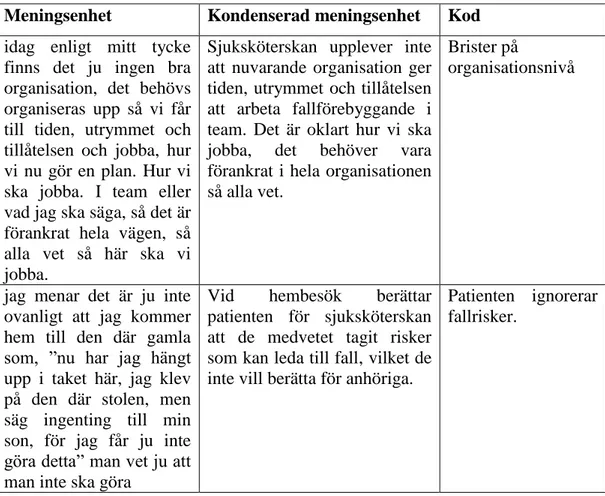 Tabell 1. Exempel på analysschema 