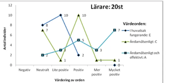 Figur 20. Lärarnas värdering av värdeordstrippel 5: I huvudsak fungerande, ändamålsenligt och ändamålsenligt och  effektivt