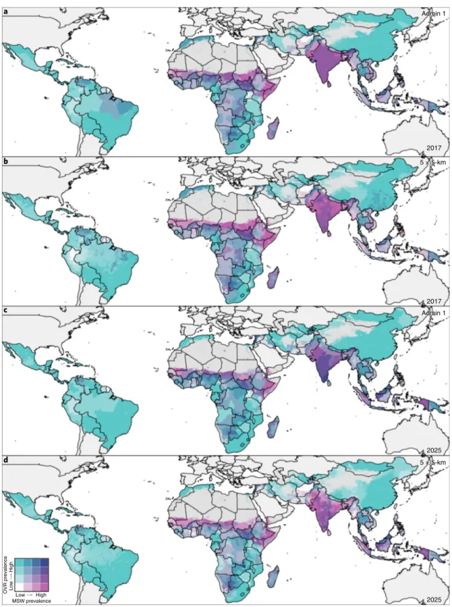 Fig. 5 | Overlapping population-weighted quartiles of overweight and wasting prevalence in children under 5 across LMiCs in 2017 and 2025